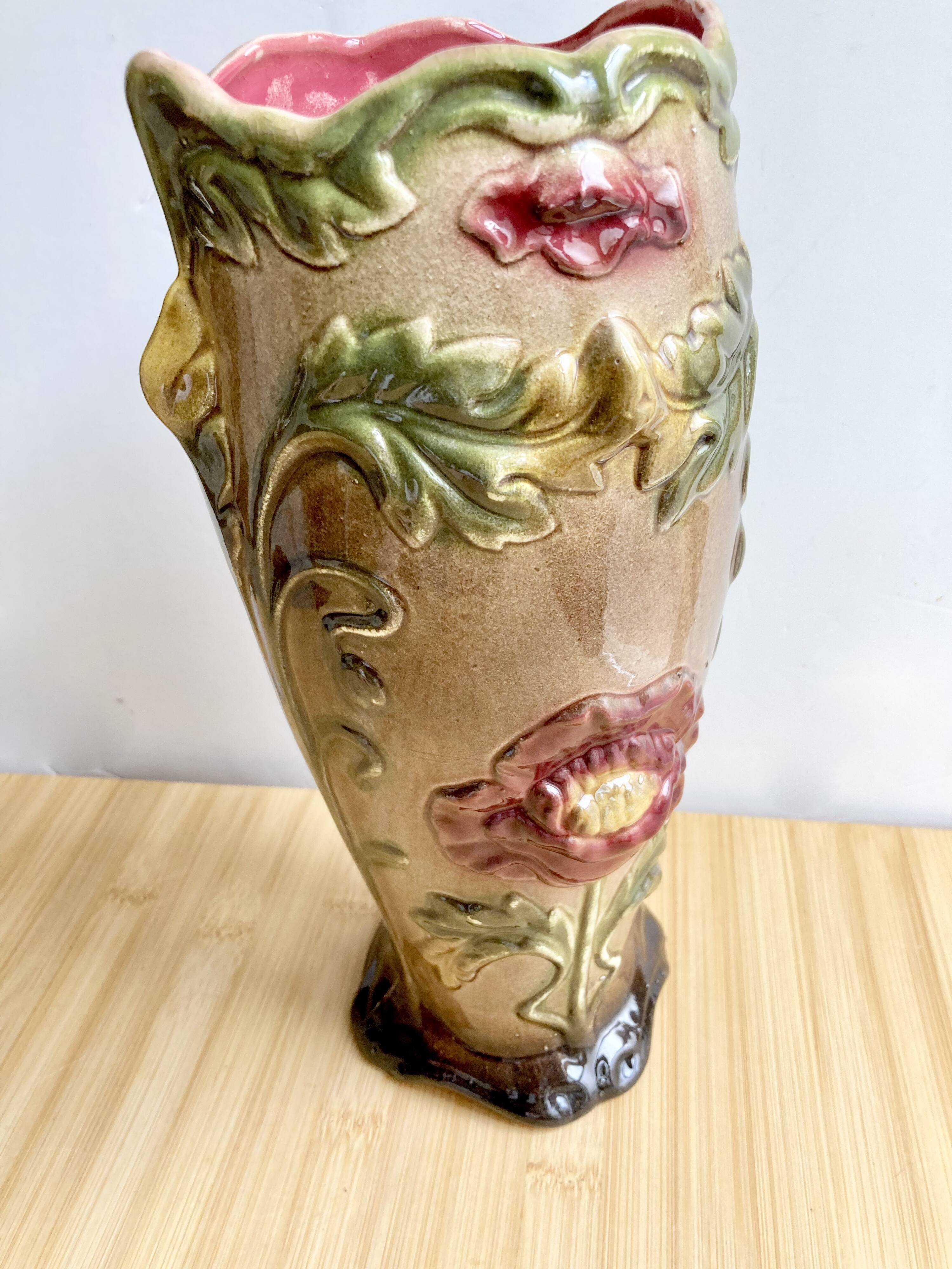 Large Art Nouveau Barbotine vase from Saint-Amand