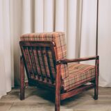 Scandinavian armchair in natural wool, orange, checked, 1965, Z. Baczyk