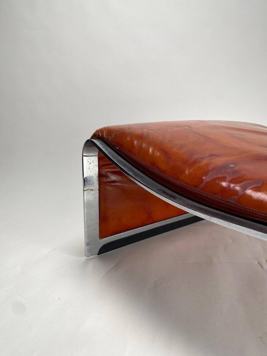 Set of Chromed Metal and Leather Armchairs by Vittorio Introini for Saporiti, 1965