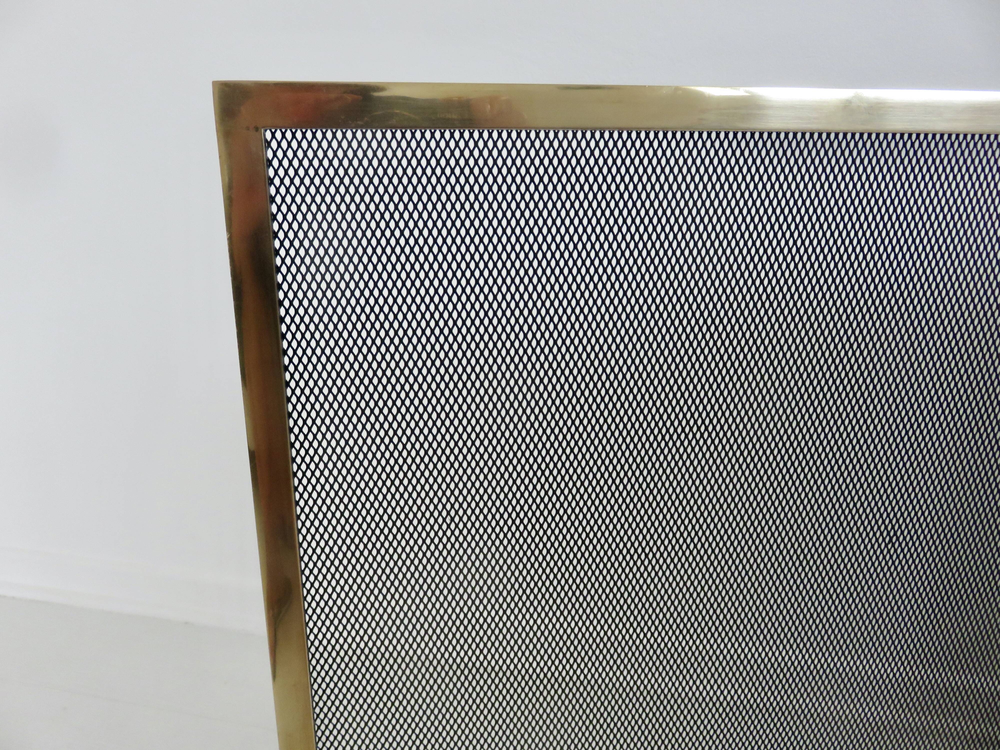 Fire screen for minimalist fireplace, modernist, 1970, brass