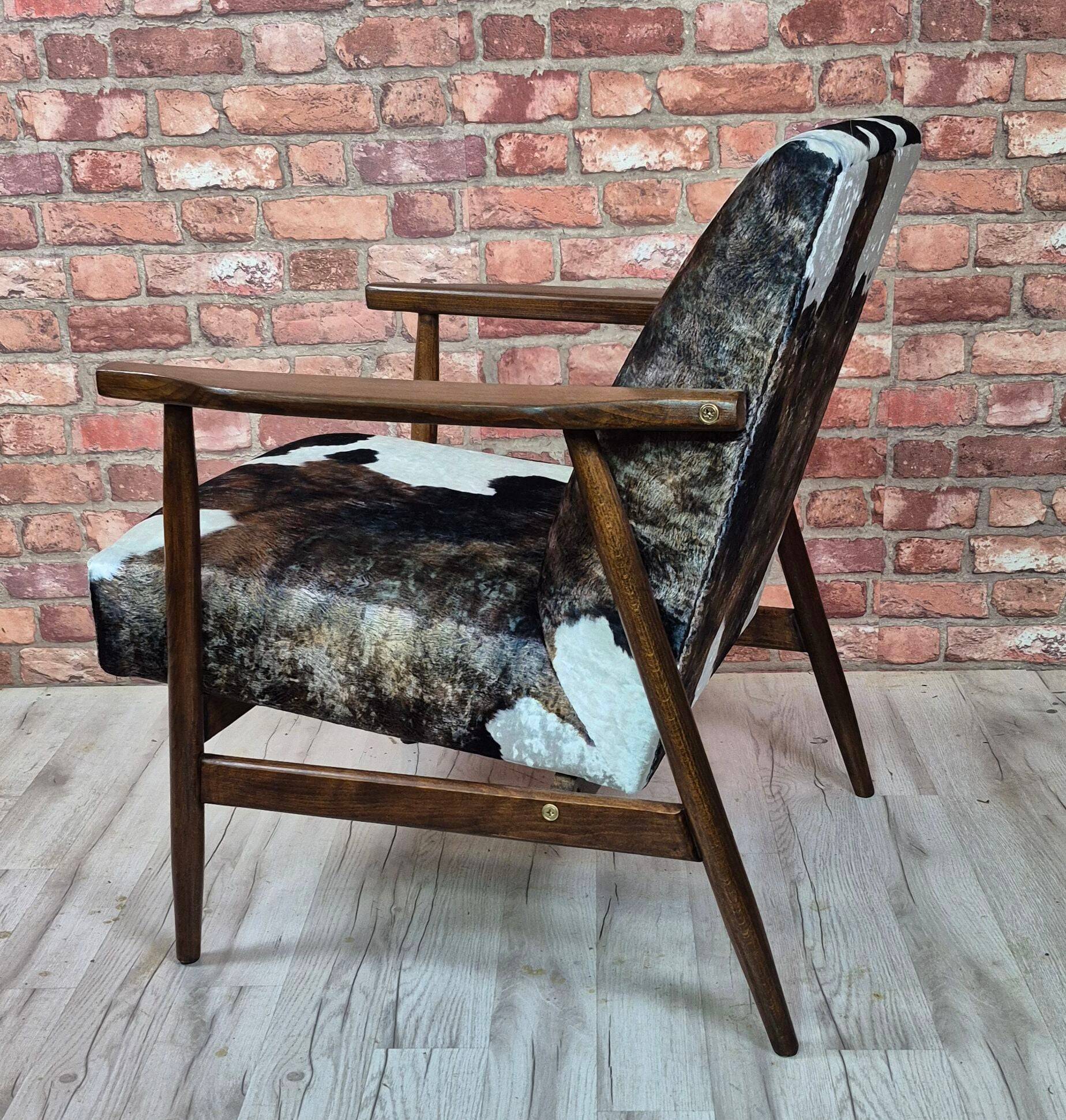 Restored Mid-Century Armchair Type B-7727 - Cowhide Print Velour - 1960s