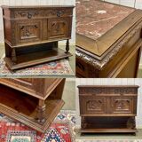 Early 20th century Breton oak serving trolley with a marble top