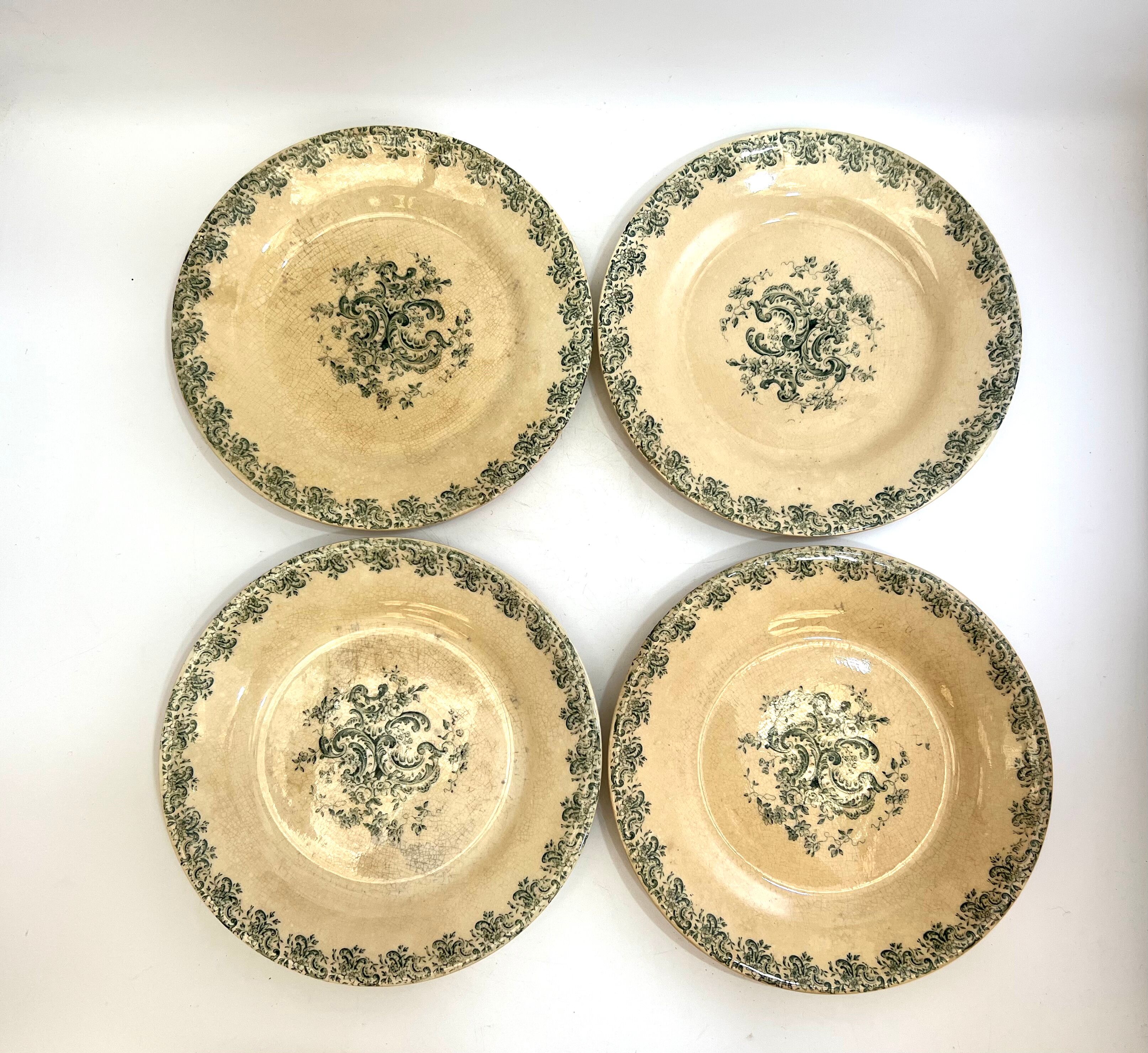Old dessert plates Gien model Louis XV iron earth