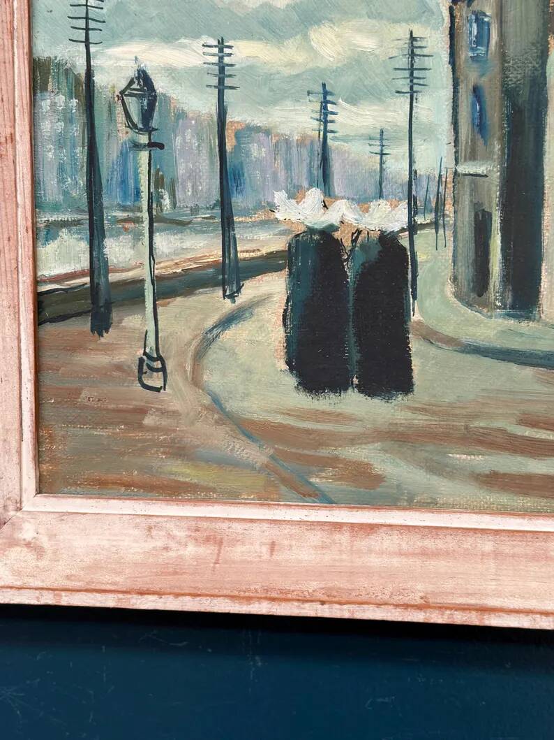 Original Swedish Oil on Panel – "Figures in the Street" by R. Eichburn – Signed – Dated 1936 – Framed – 47 × 39 cm (18.5" × 15.4")