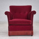 1970s, Danish lounge chair, original condition, cherry-red velour fabric.