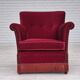 Chaise longue danoise des années 1970, état d'origine, tissu velours rouge cerise.