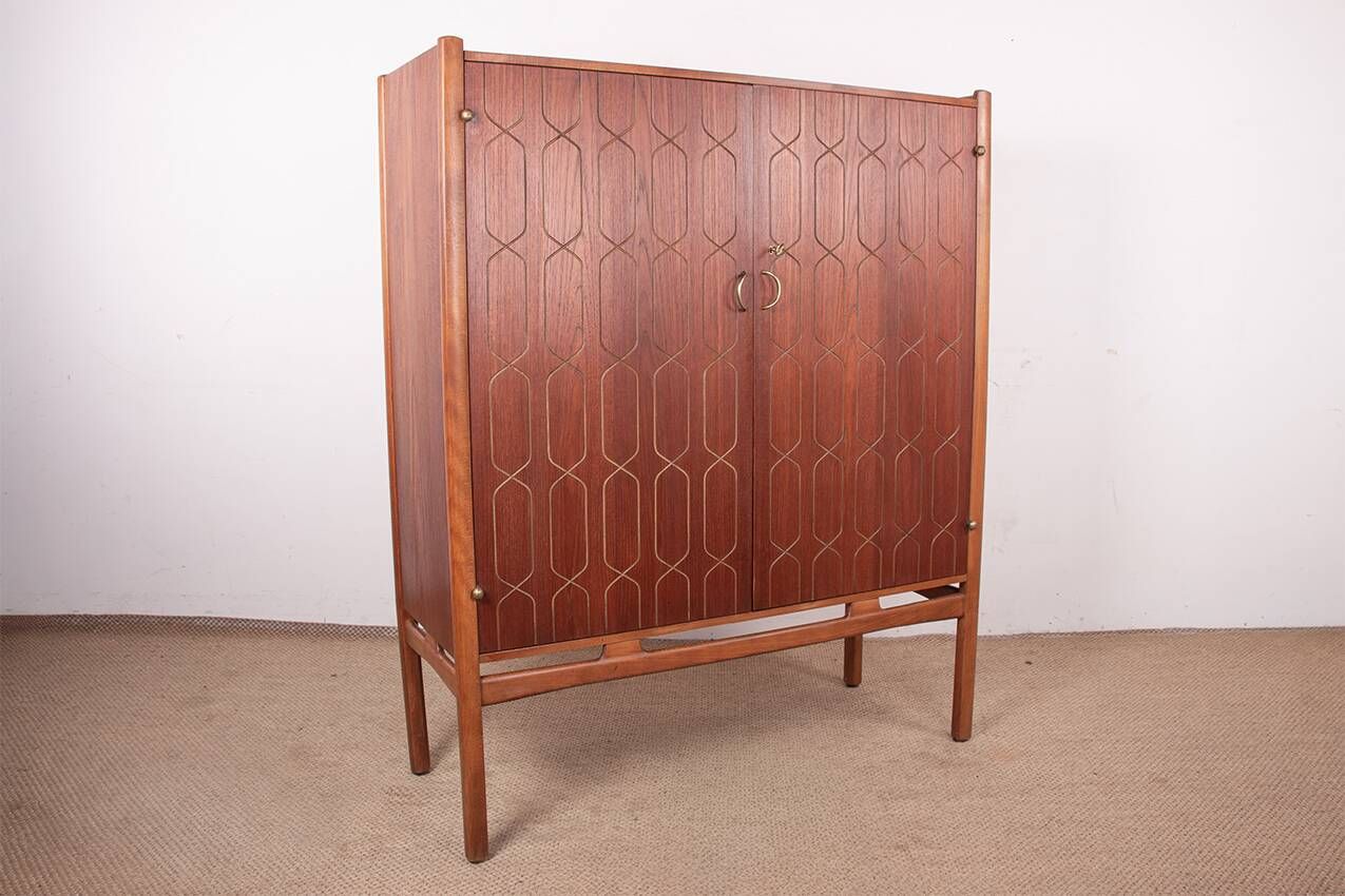 Swedish High Cabinet, Teak, Beech, Brass model Napoli, David Rosen 1960.