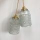 Pair of vintage molded pressed glass pendant lights