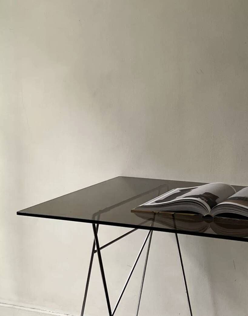 Large smoked glass and chrome metal desk, Sauze design 1970.