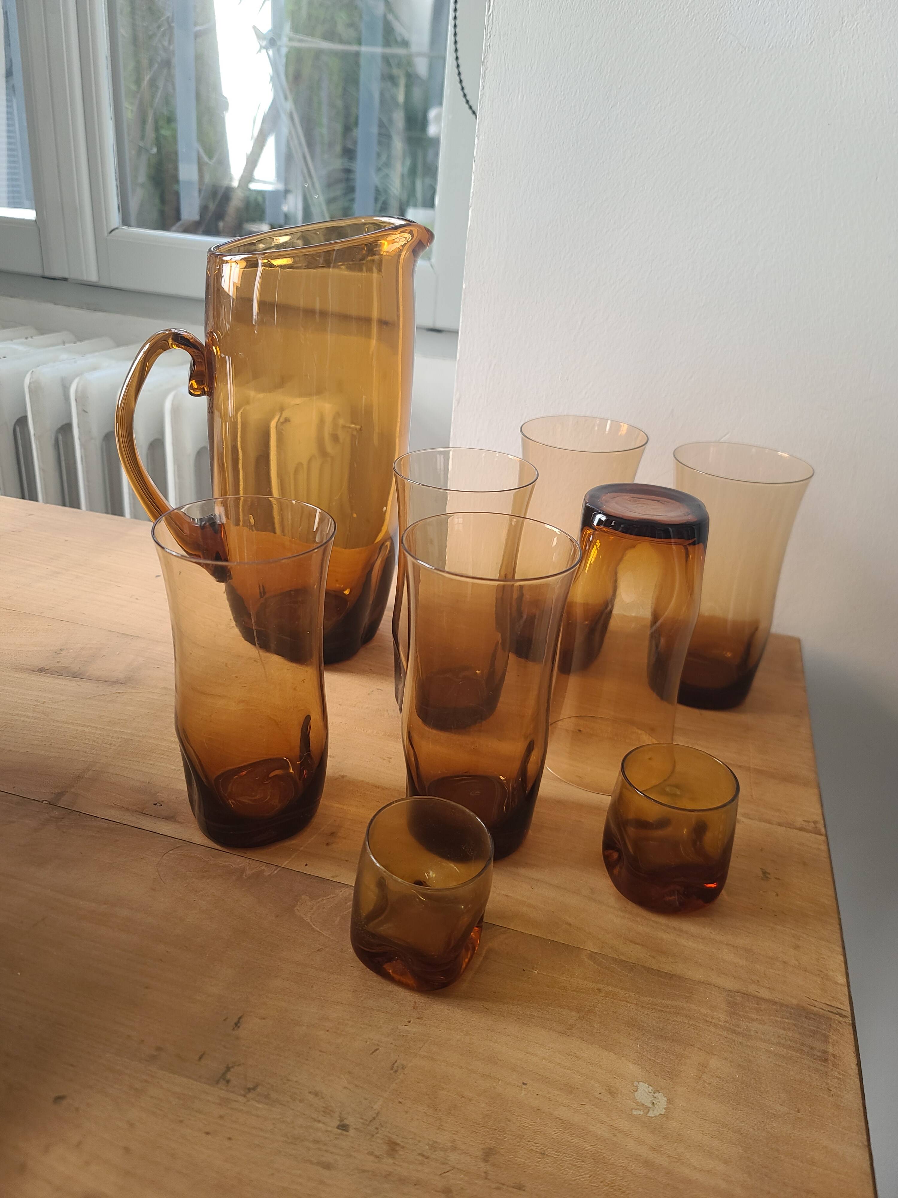 Service de Verres Vintage Ambrés (Carafe + Gobelets) #PIMR