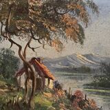 Signed mountain landscape painting.