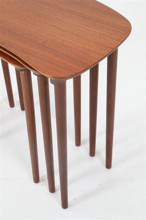 Set of 3 asymmetrical teak nesting tables / side tables / Mid Century Danish Modern Design / 1950s / 1960s