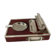 2211869 Vintage, necessary smoker ashtray silver metal red wood circa 1940