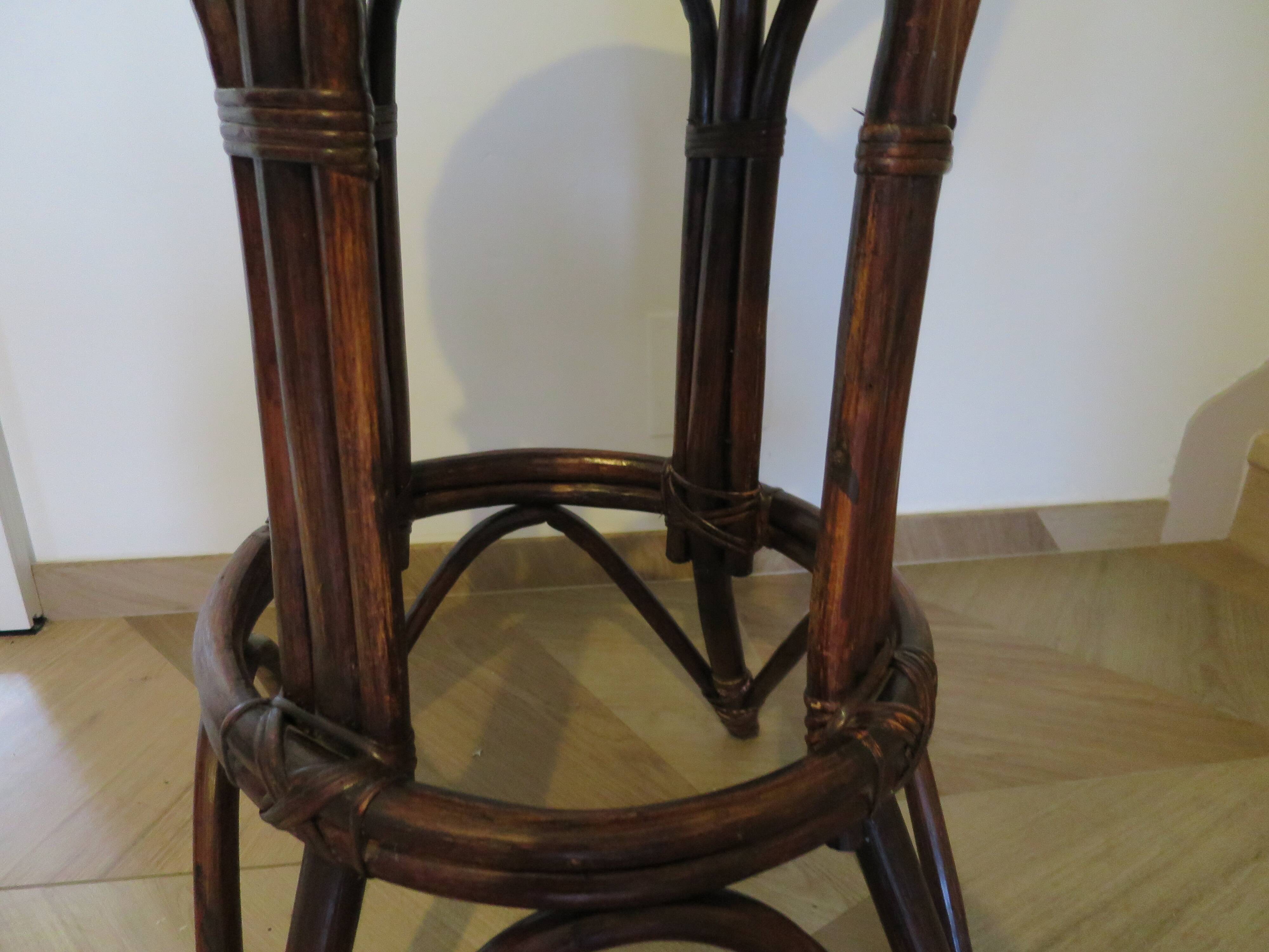 Set of 2 swivel bar stools / chairs - wood - cane - rattan - 80s