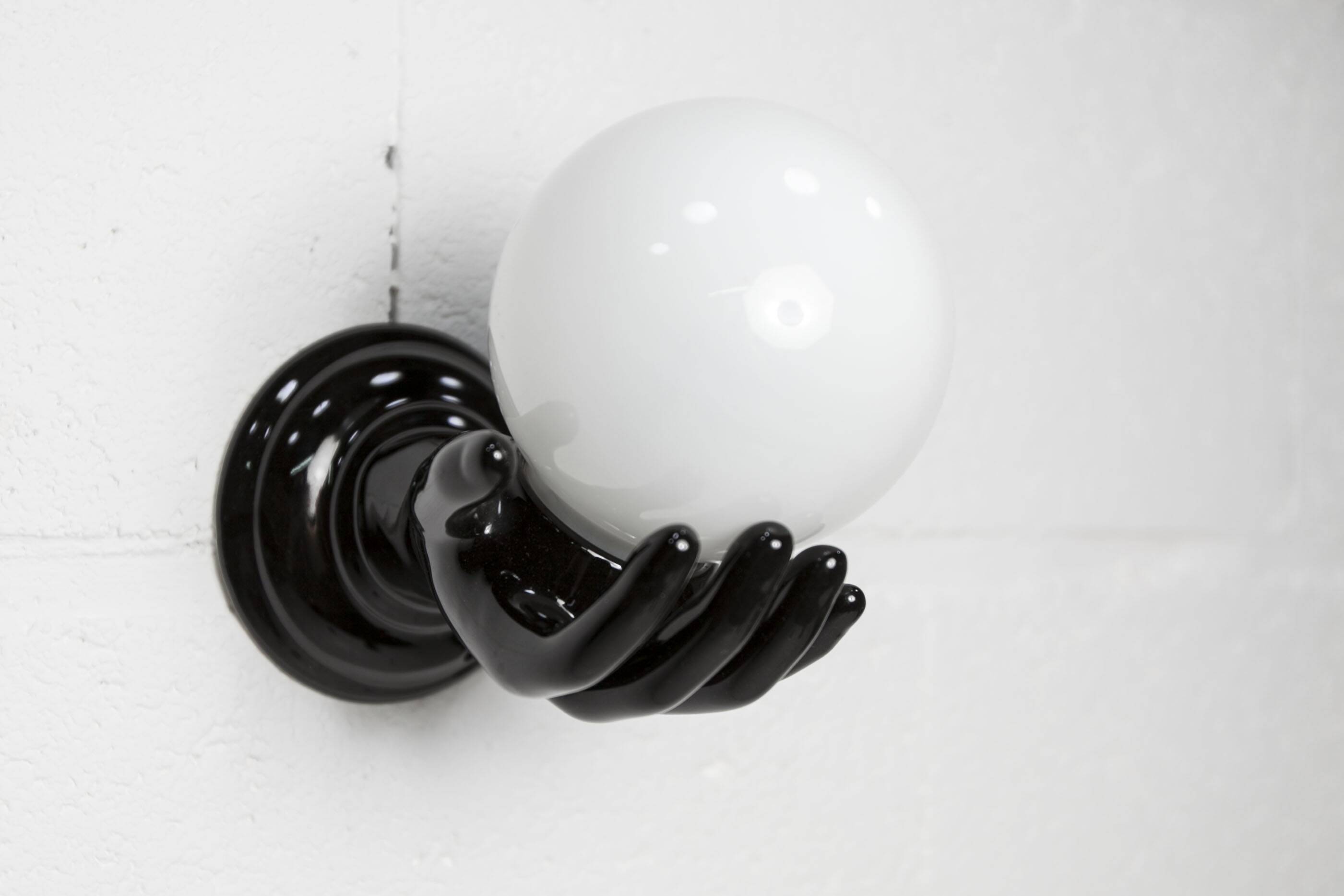 Main wall lamp in black ceramic 1960 original opaline globe