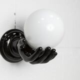 Main wall lamp in black ceramic 1960 original opaline globe
