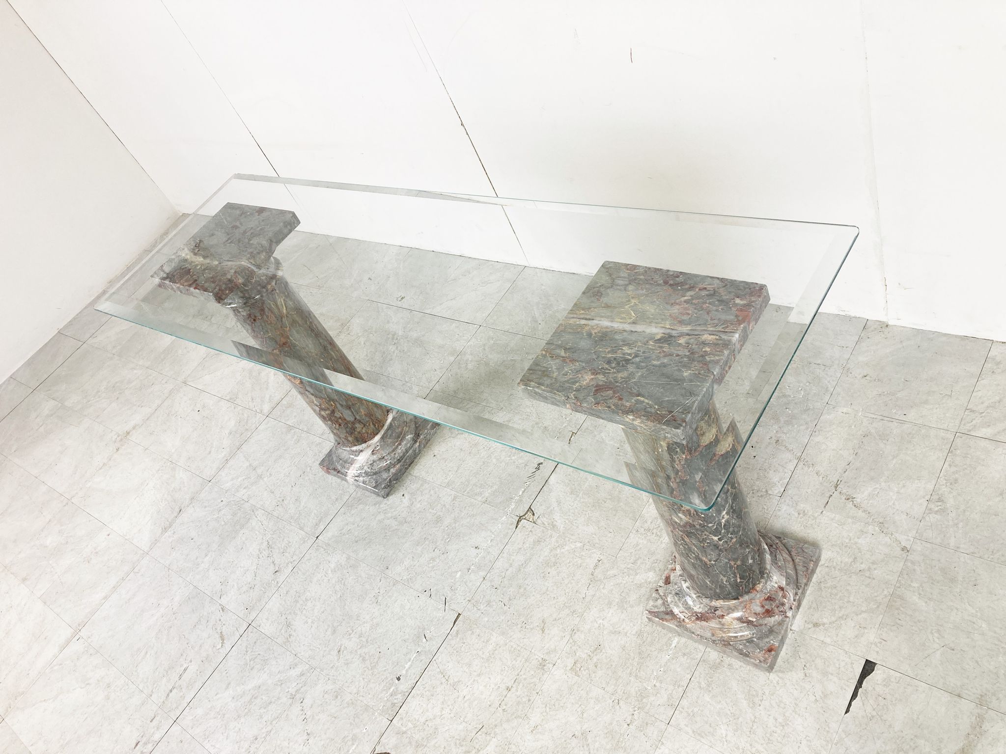 Vintage marble column console table Italy, 1960s