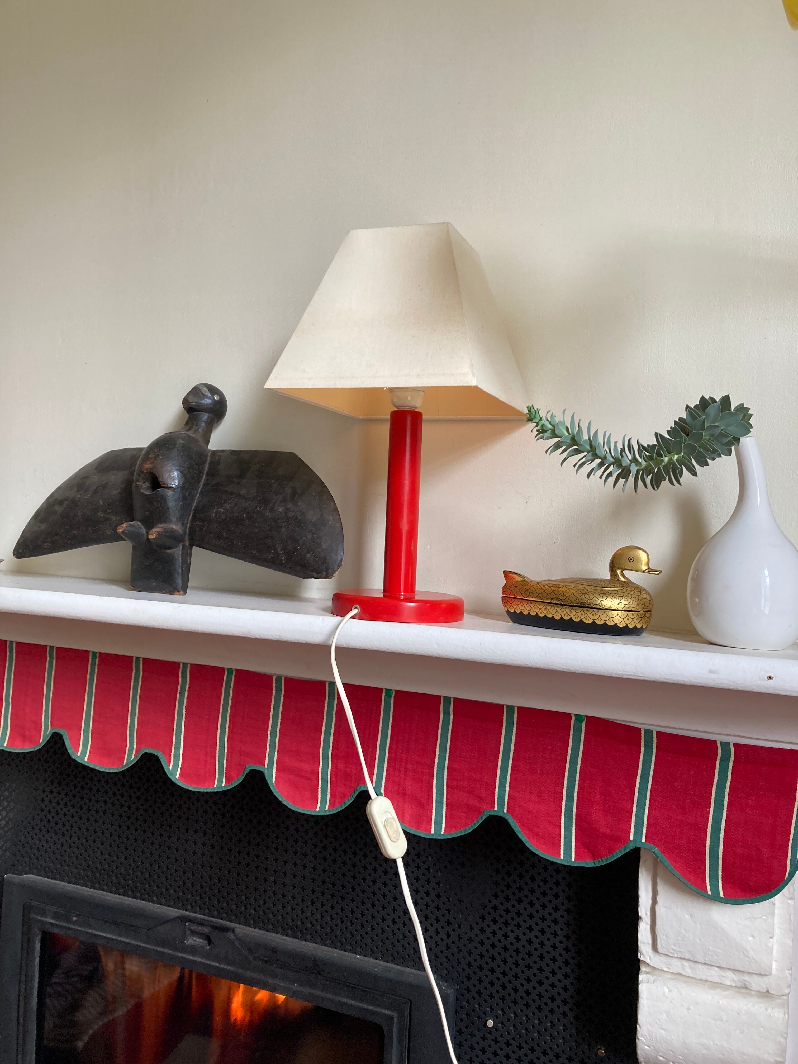 Scandinavian lamp in vintage red painted wood 90s