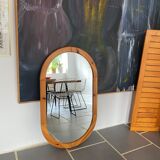 Oval mirror in vintage pine, 100x60 cm
