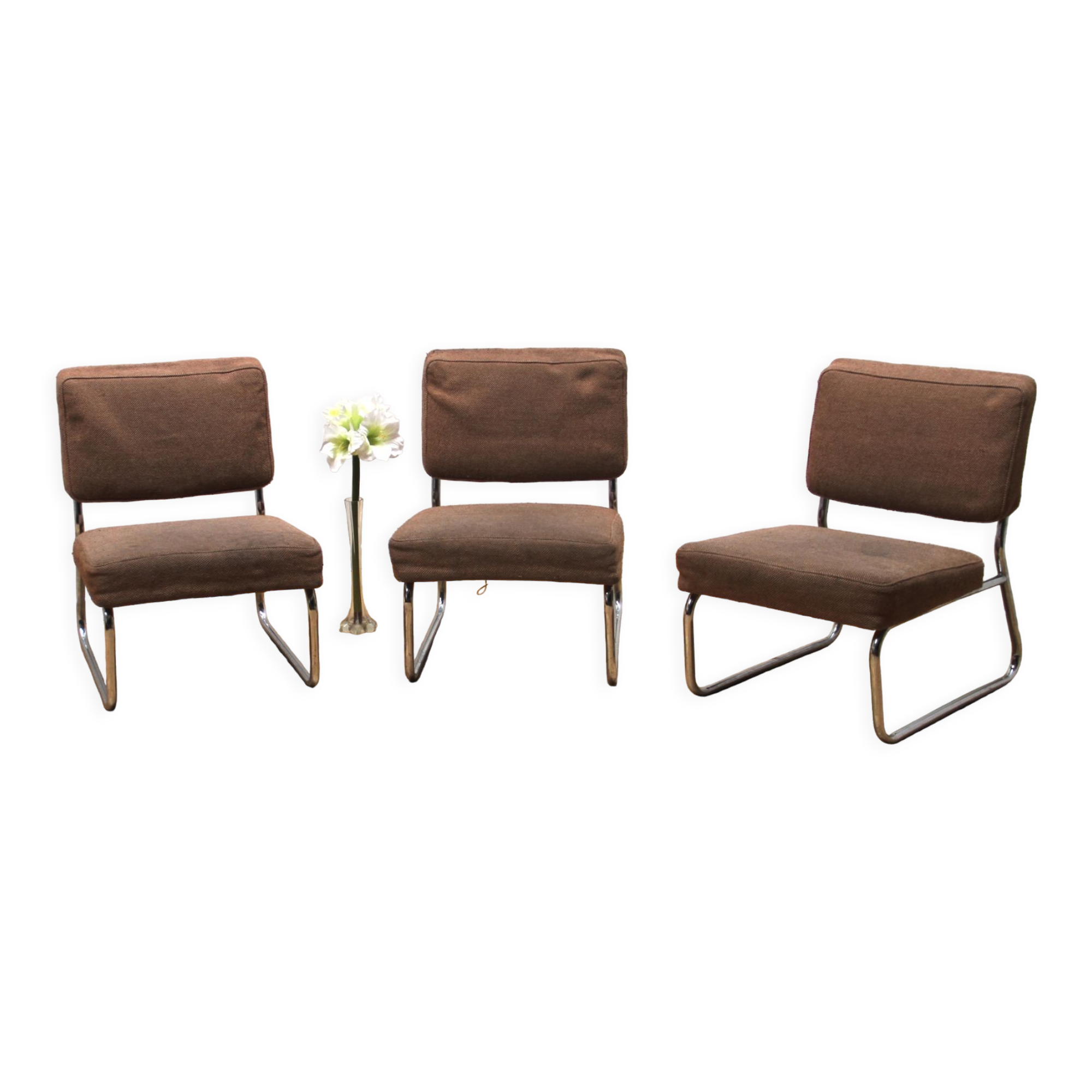 Suite of 3 vintage armchairs 50s