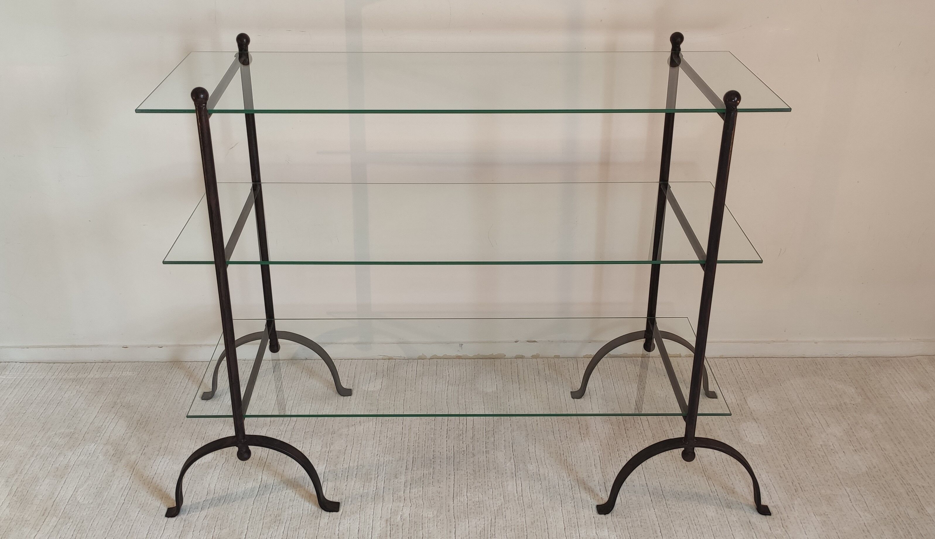 Beautiful Console 60'S feet wrought iron trestles with 3 TBEG glass trays