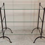 Beautiful Console 60'S feet wrought iron trestles with 3 TBEG glass trays