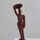 Mid-century hand-carved African woman sculpture