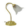 Lampe col de cygne de style Art Déco à feuillage en laiton et tulipe en verre. Année 80 90