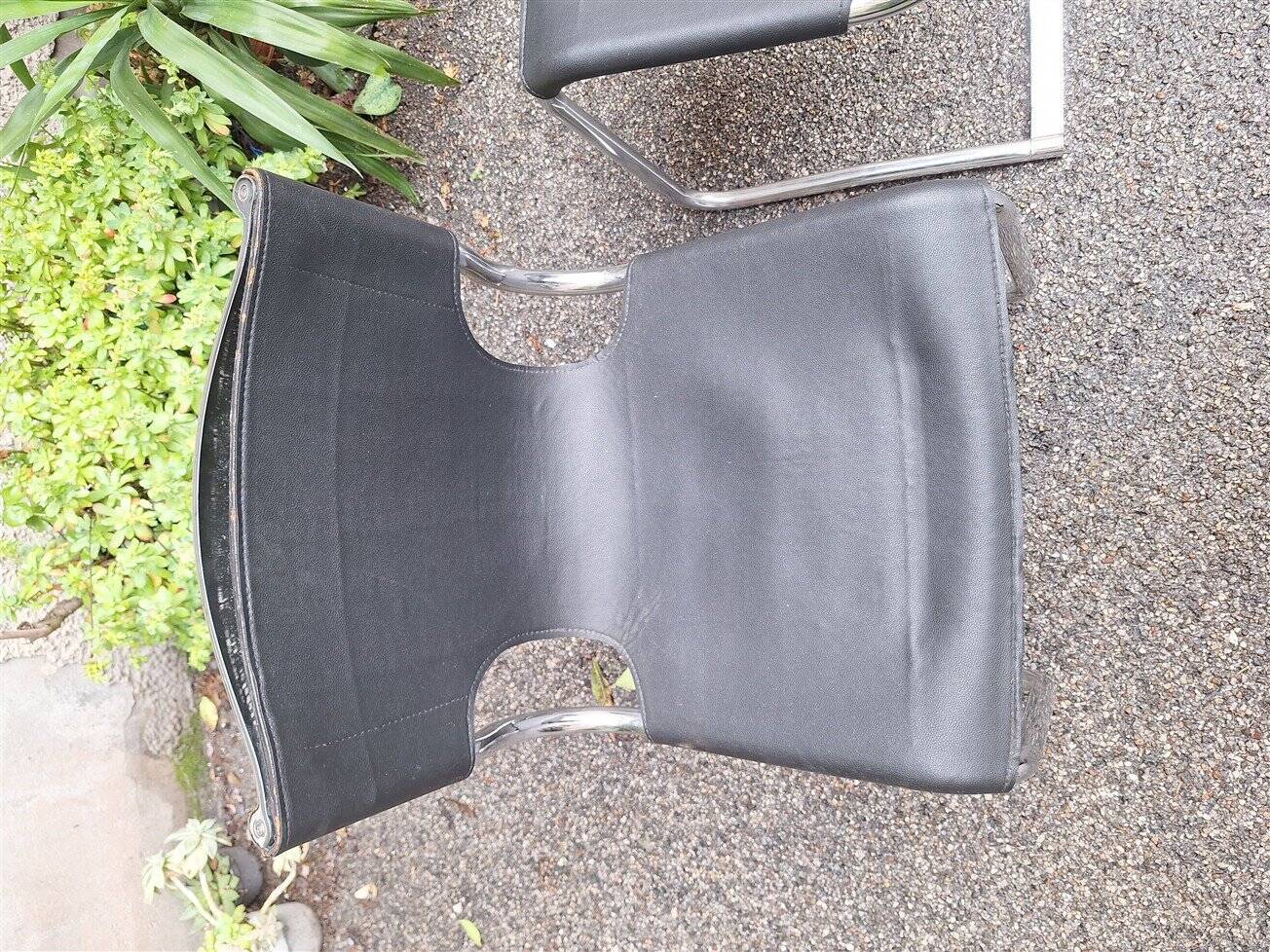 Model 920 Chairs in Chrome and Black Leather by Carlo Bartoli for T70, 1970s, Set of 6