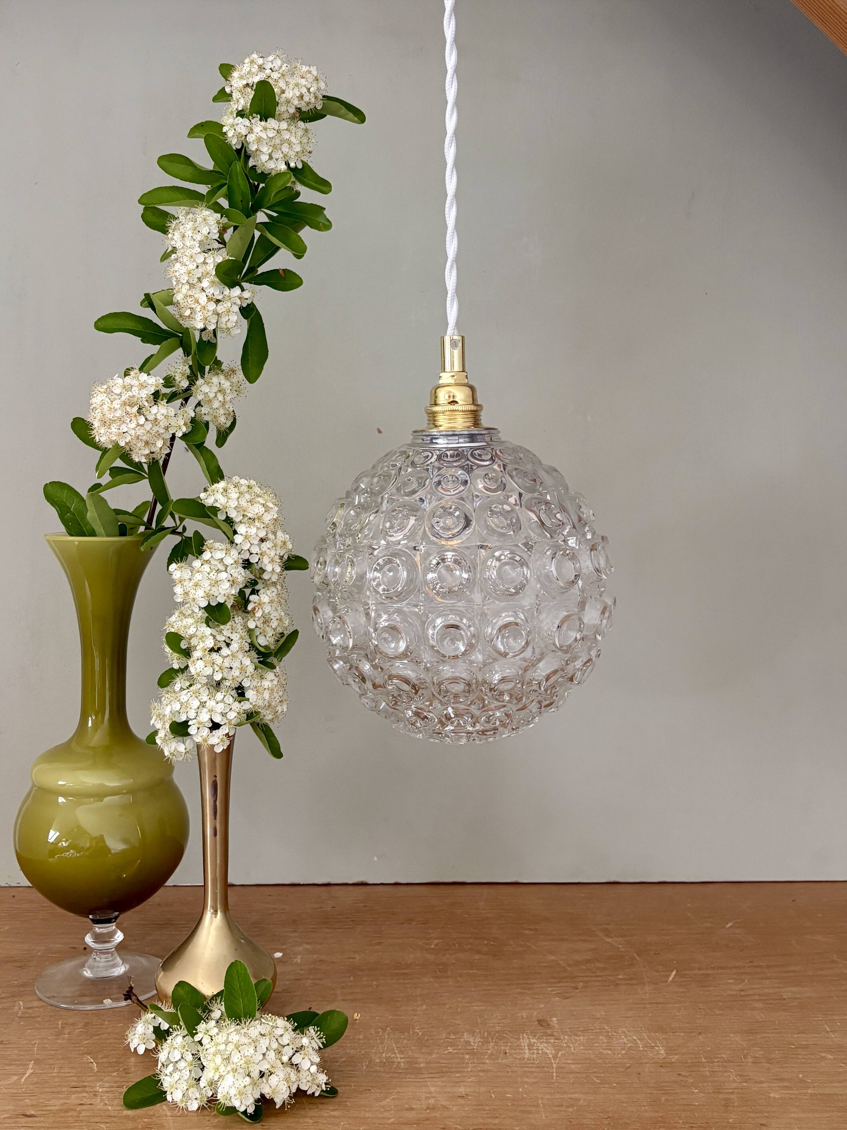 Vintage molded glass globe pendant light