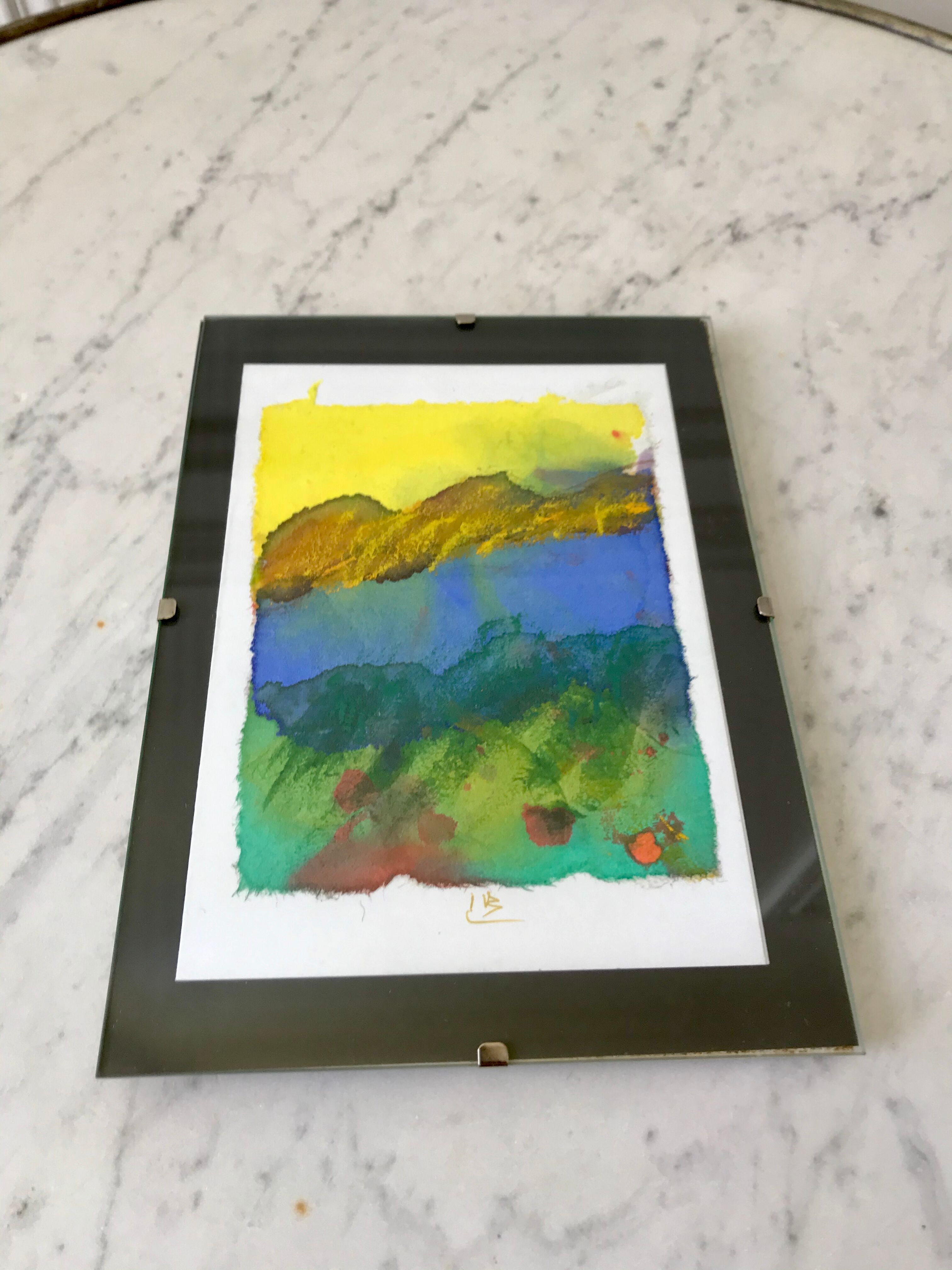 Landscape watercolor signed vintage coaster