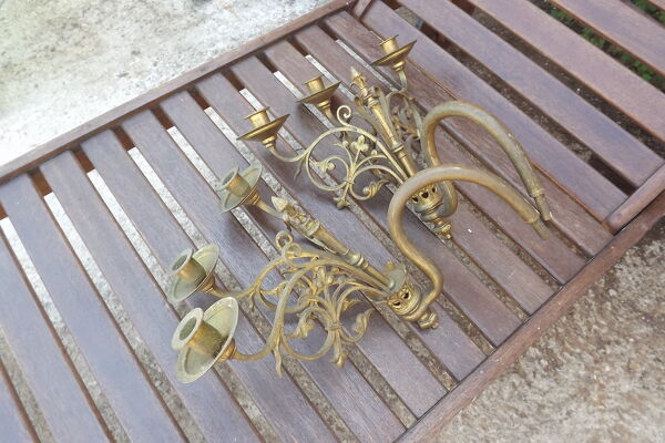 Paire d'Appliques cuivre et laiton 19 ème