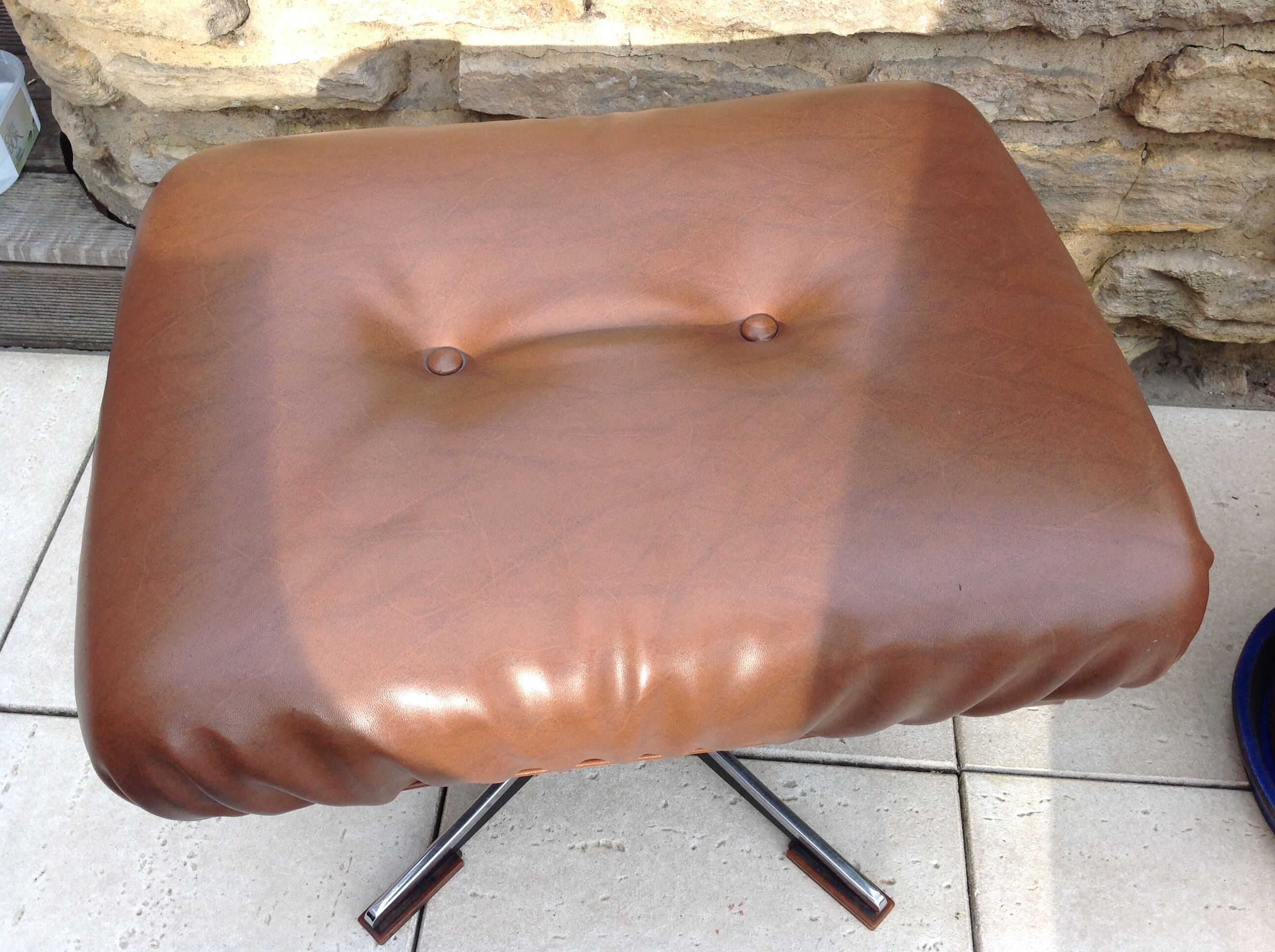 Foot rest ottoman vintage faux leather Brown years 70