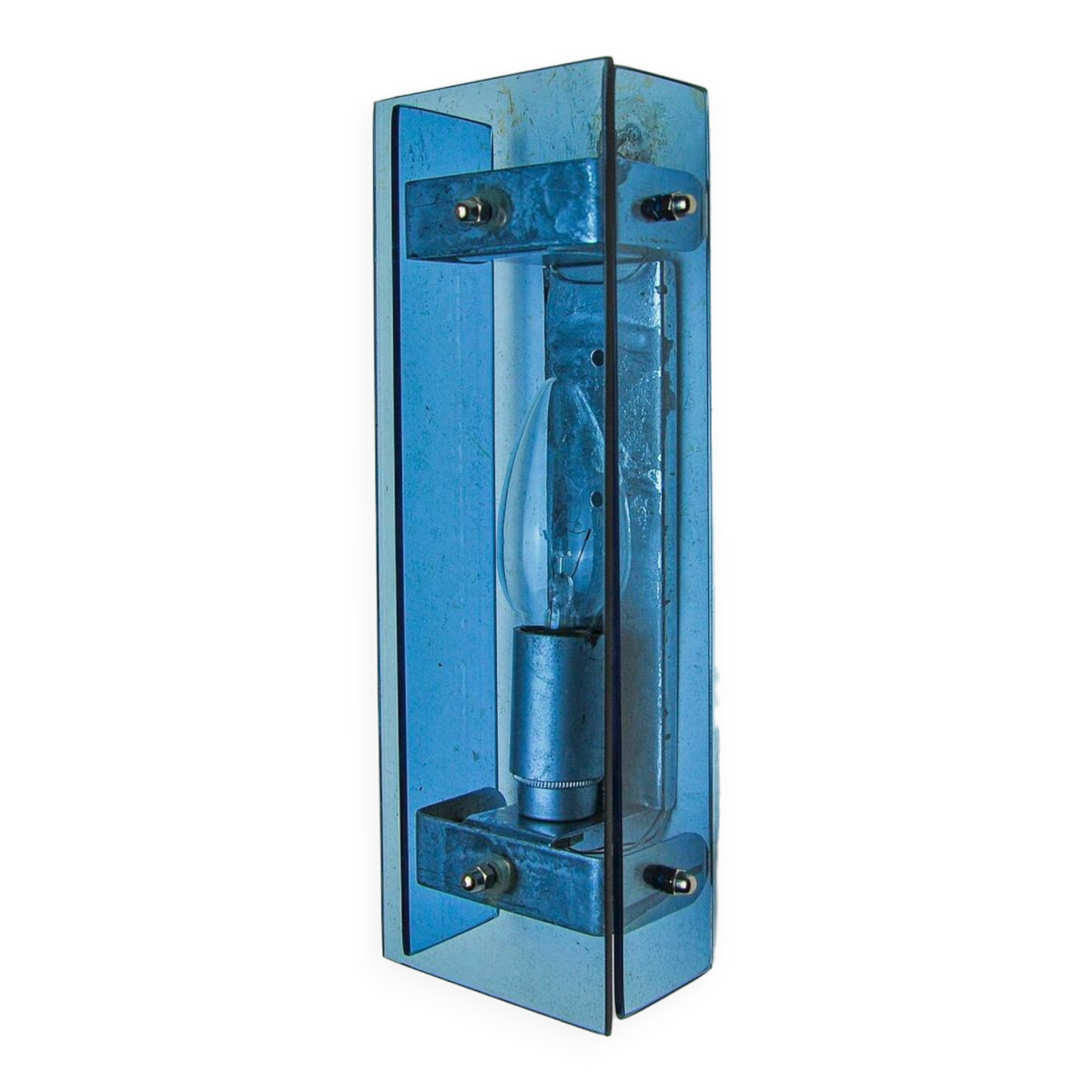 Veca blue wall light, beveled glass, italy 1970