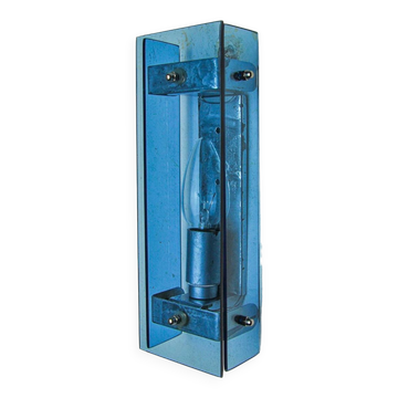 Veca blue wall light, beveled glass, italy 1970