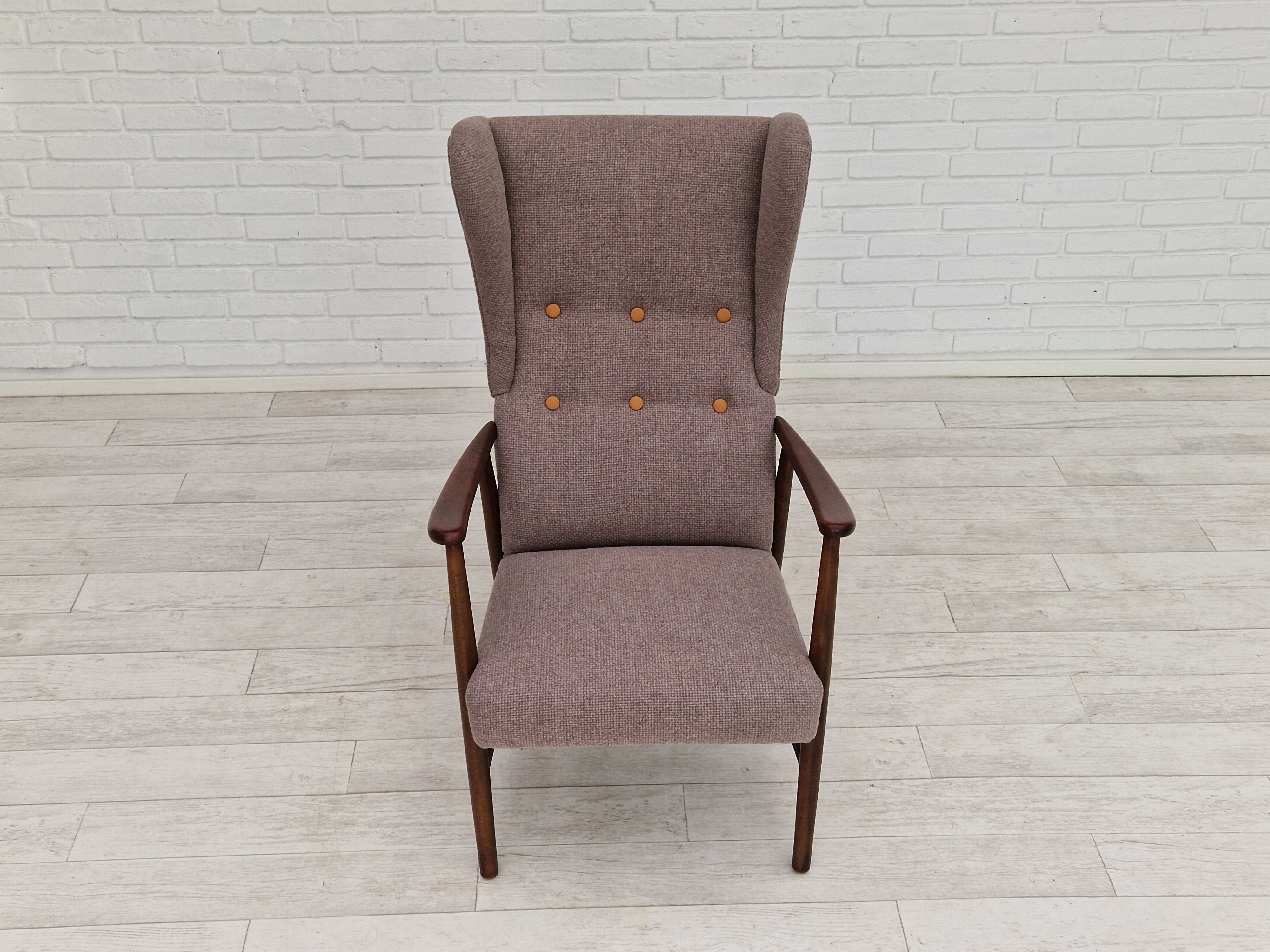1960s, Swedish design, high-back armchair, furniture wool.