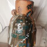 Colored ceramic vase dated and signed vintage