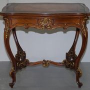 Pine desk with leather and gilding, late Victorian period around 1900.
