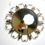 Miroir vintage en laiton à motif soleil des années 1960