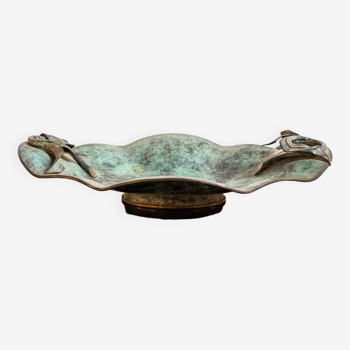 Fruit holder in oxidised brass with floral decoration, Italy 1940s