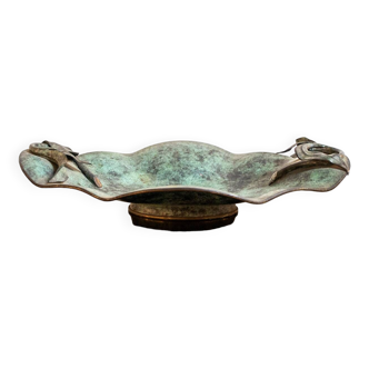 Fruit holder in oxidised brass with floral decoration, Italy 1940s