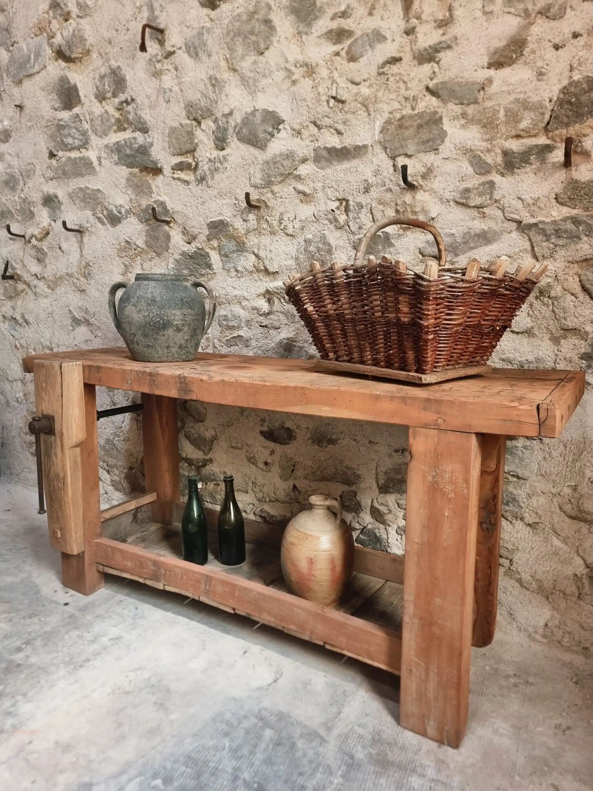 Rustic old workbench, carpenter's bench, console, washbasin unit, around 1900.