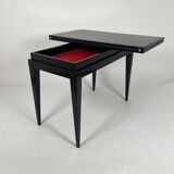 Art Deco Games Table in Black Lacquer, Red and Black Leather, France, 1930s