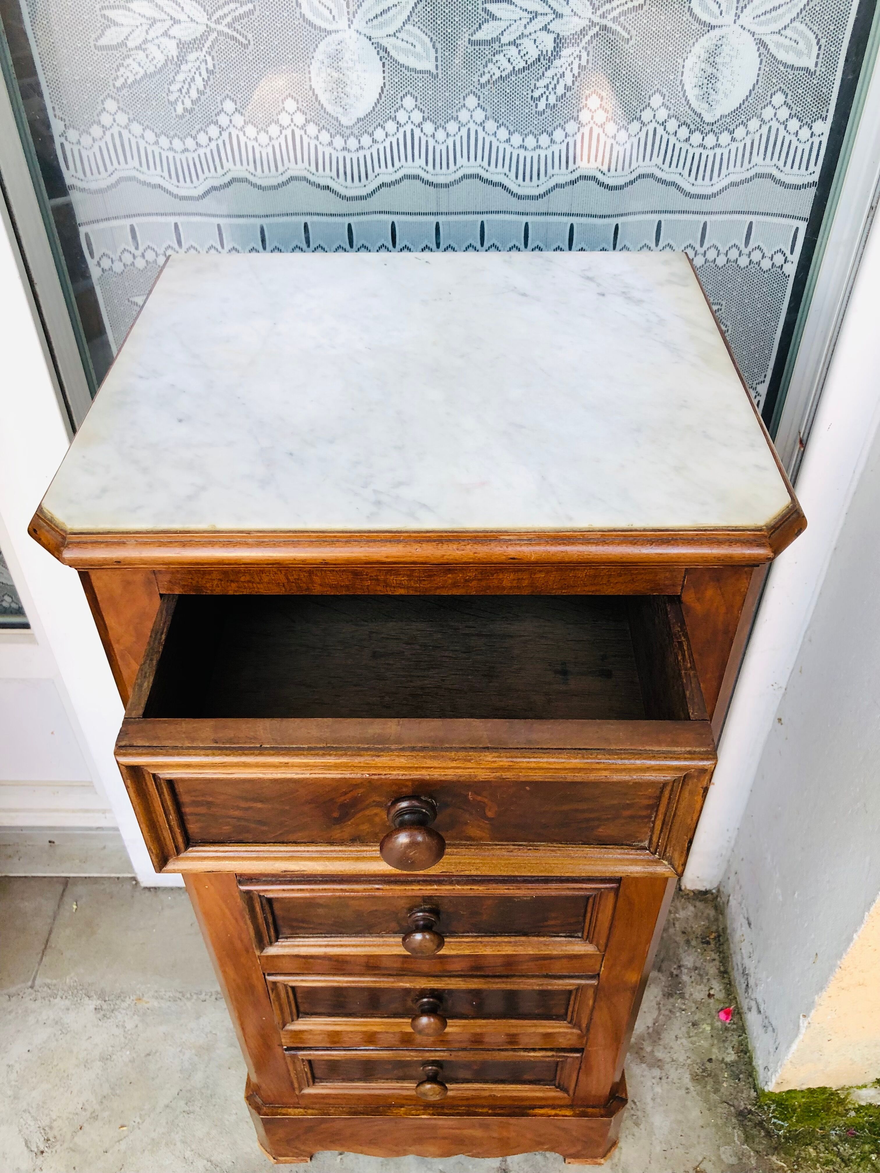 Old bedside, a niche and three drawers