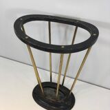 Umbrella stand in blackened wood and brass. Attributed to Jacques Adnet