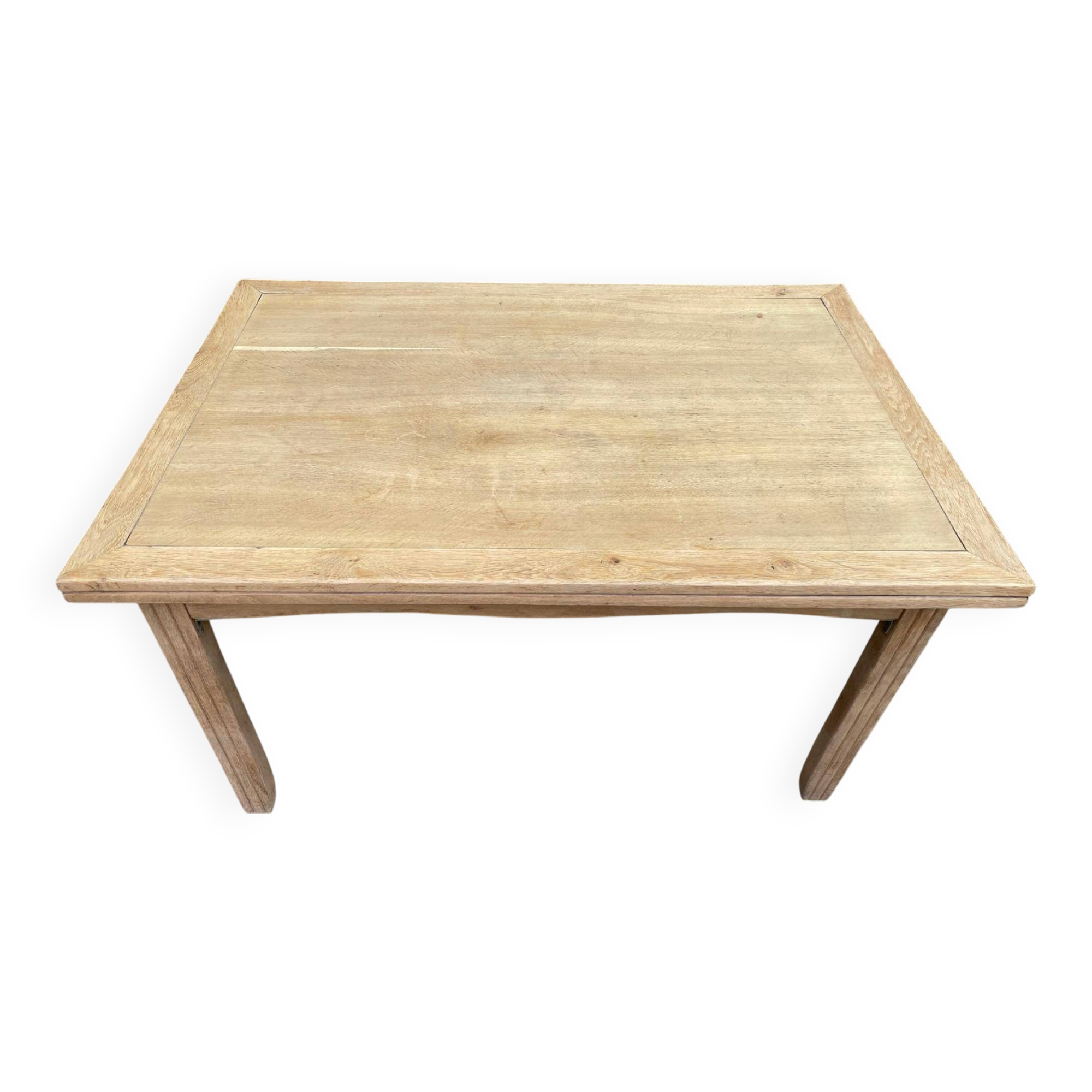 Extensible farmhouse dining table stripped in raw solid oak 1950