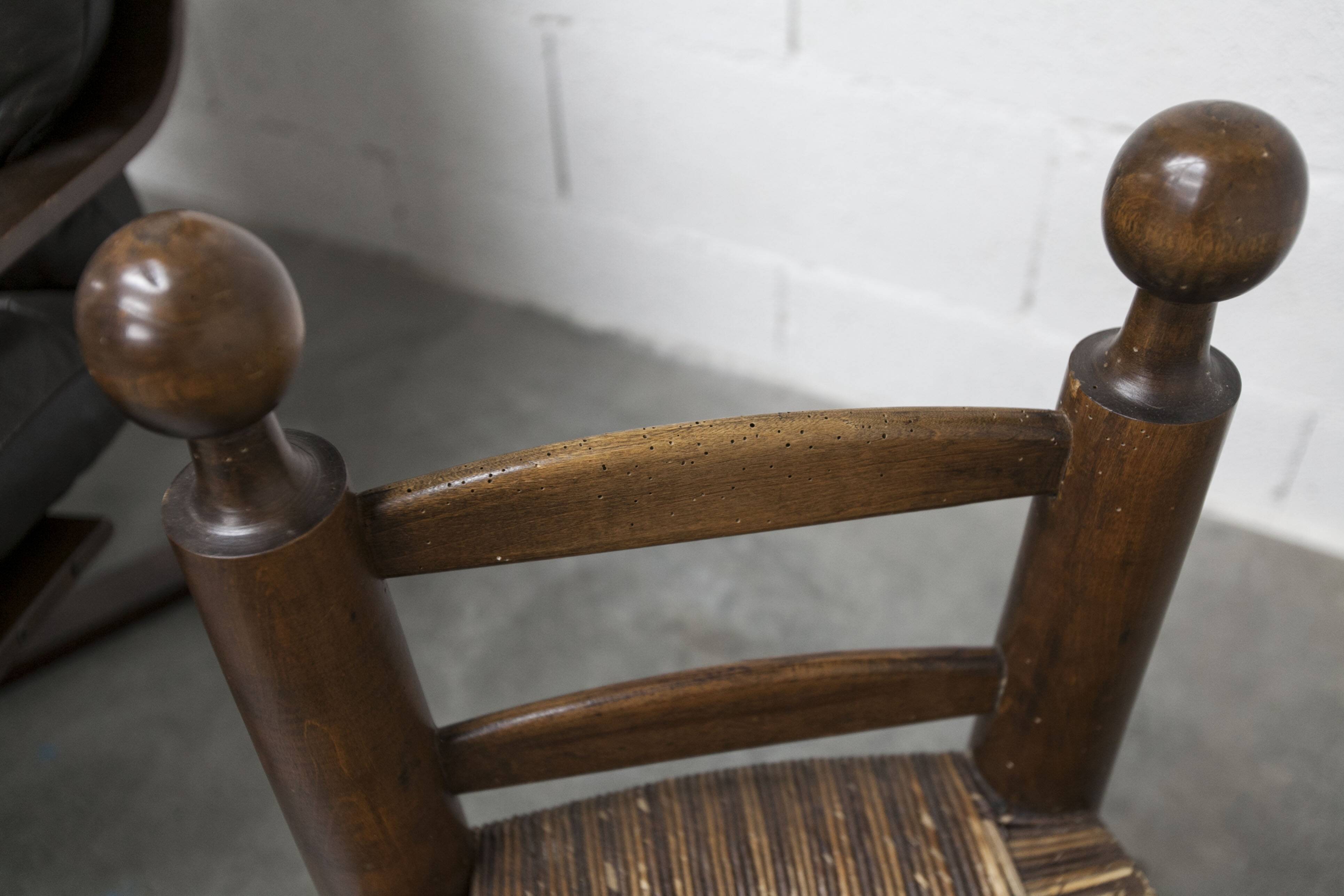 Brutalist children's chair by Charles Doudouyt 1960 oak and wicker