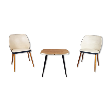 Pair of Vintage armchairs with table, 1960's Belgium