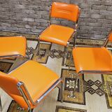 Set of 4 vintage chrome skai orange chairs 1970