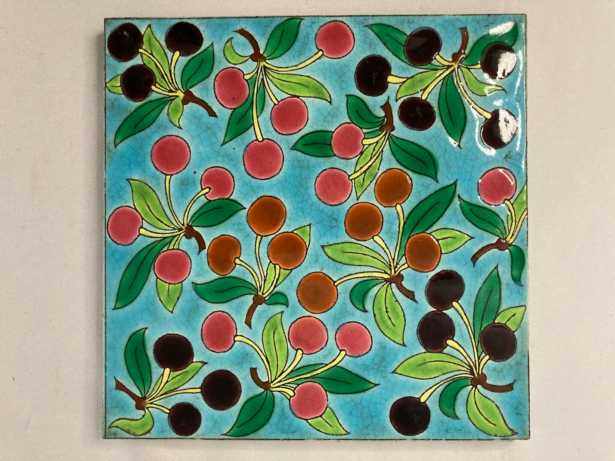 Longwy, old tile wall tile fruit decoration nineteenth